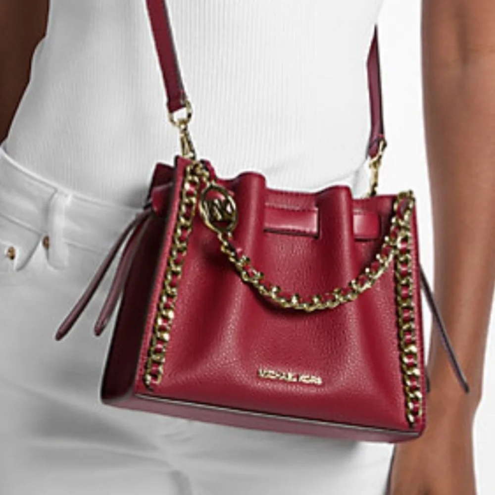 MICHAEL KORS Mina Small Chain Crossbody XBody Bag Belt Chain Inlay Cherry NWT